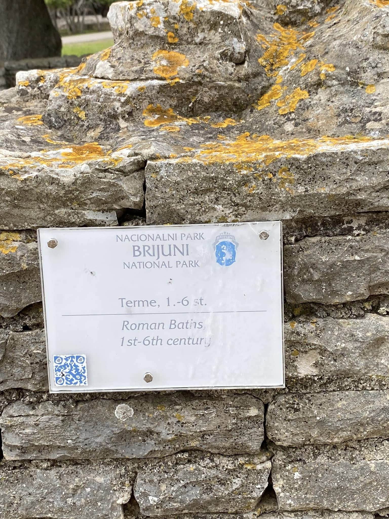 Sign marking Roman baths in Brijuni National Park