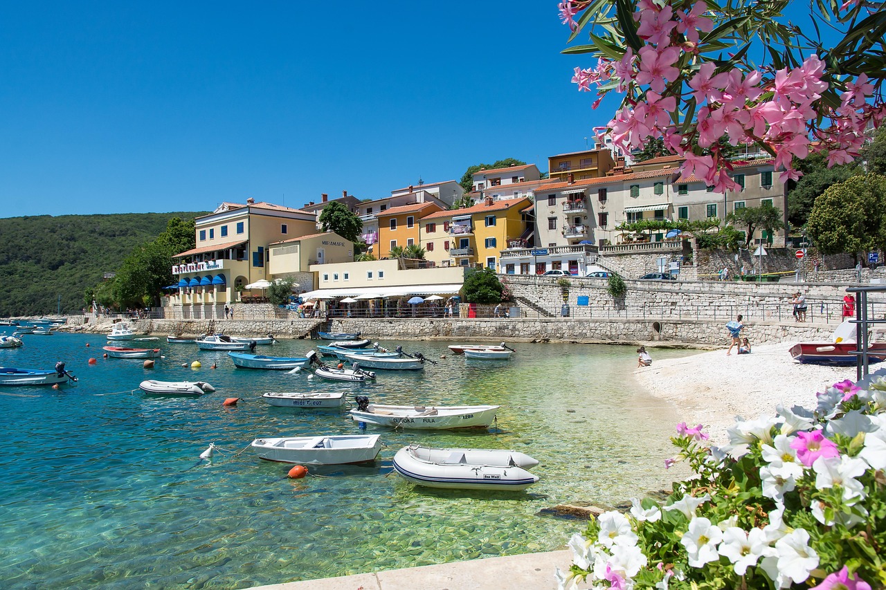 Colourful waterfront and small harbour in Fažana